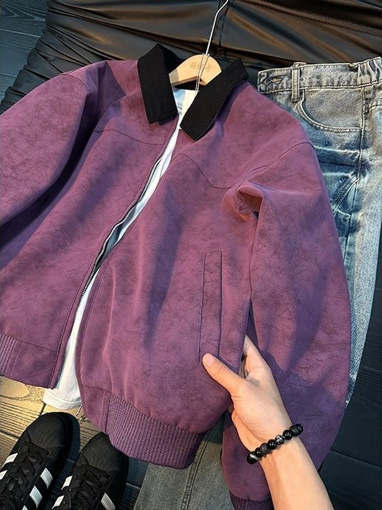 Style Tie-Dye PU Leather Jacket with Turn-Down Collar