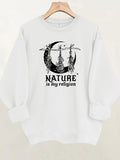 Printed round neck fleece hoodie