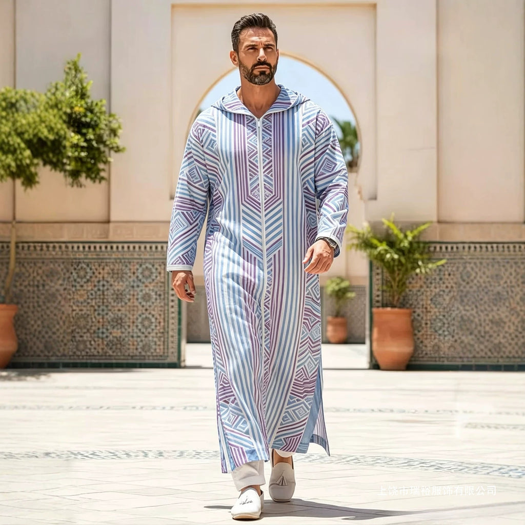 Summer traditional long robe hooded loose daily digital printed long robe