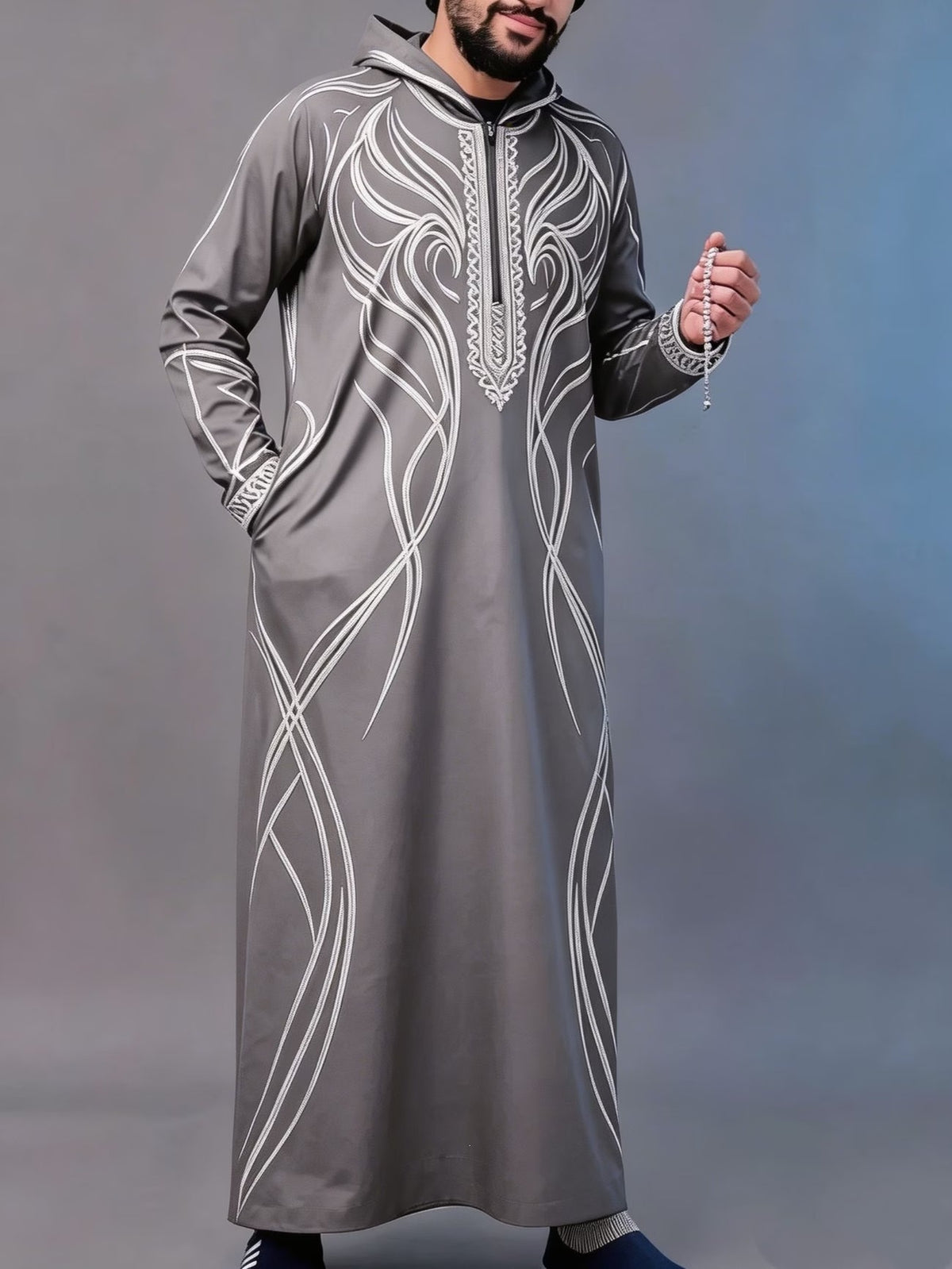Summer traditional long robe hooded loose daily digital printed long robe