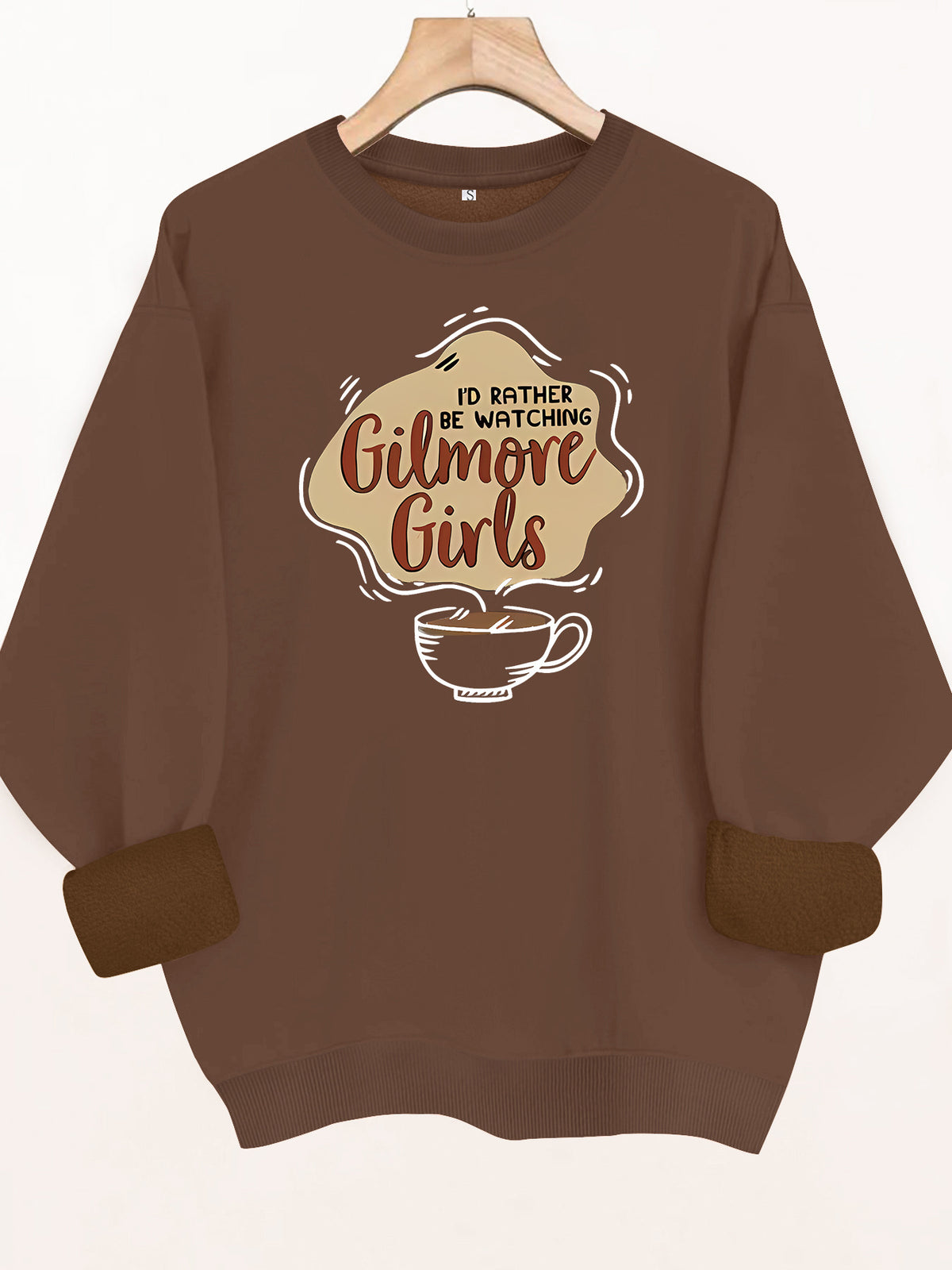 Letter and coffee cup print loose women's fleece hoodie