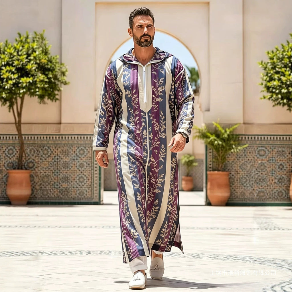 Summer traditional long robe hooded loose daily digital printed long robe