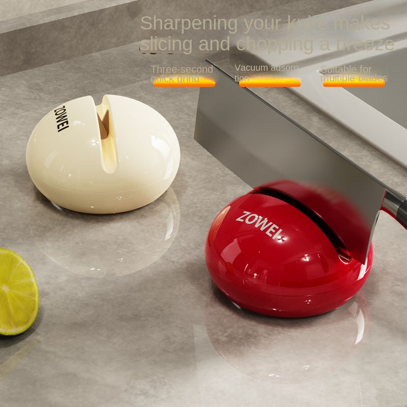 Suction Cup Round Stone Knife Sharpener for Kitchen Knives &amp; Scissors, Quick Sharpening Tool