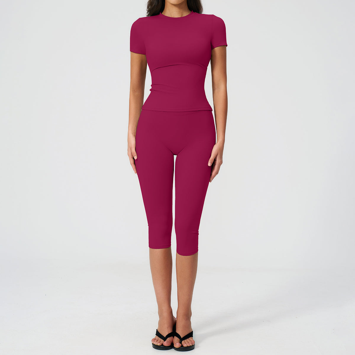 Yoga outfit shaping body high waist fitness versatile seven inch mid length pants sports suit