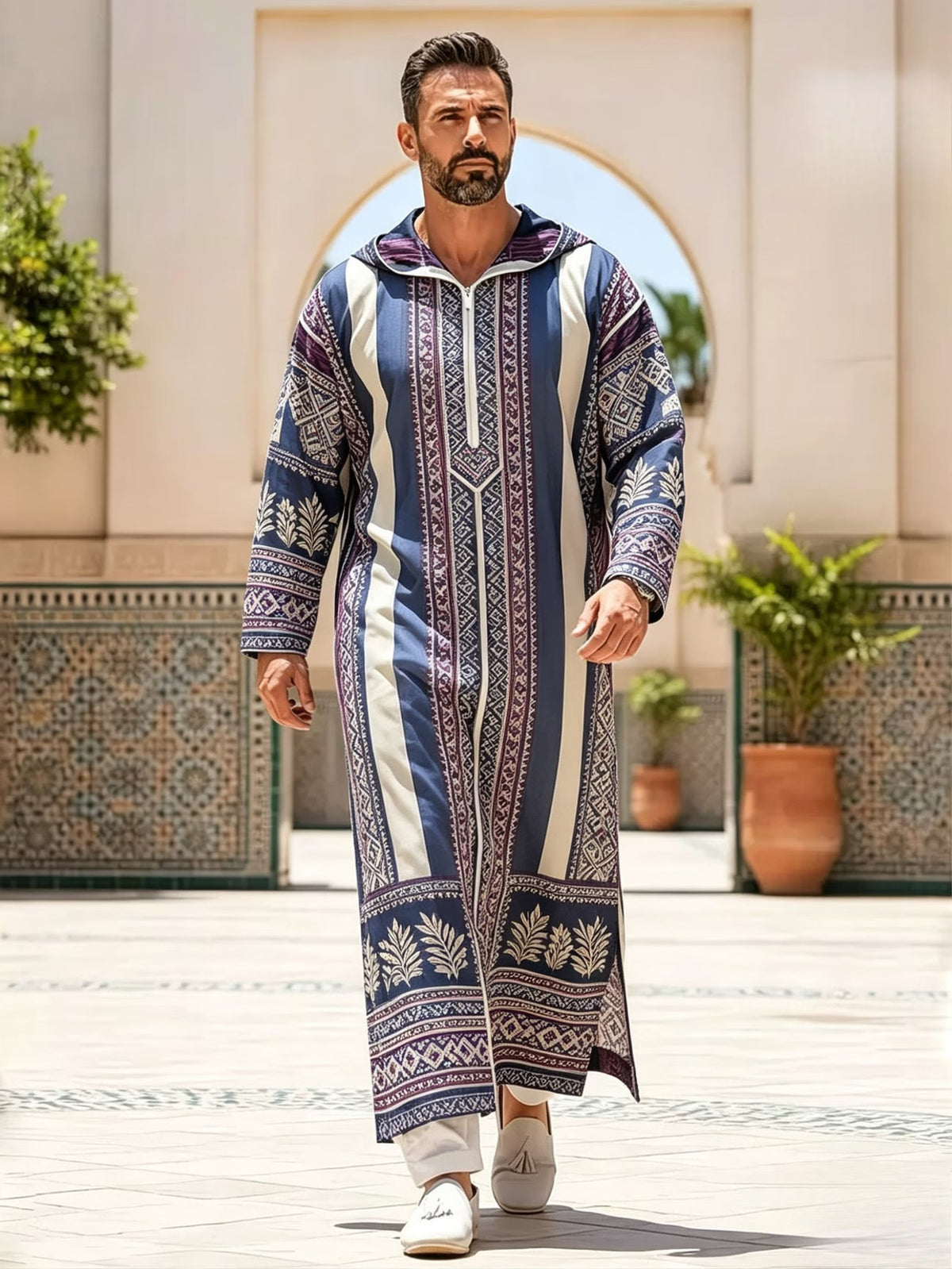 Summer traditional long robe hooded loose daily digital printed long robe
