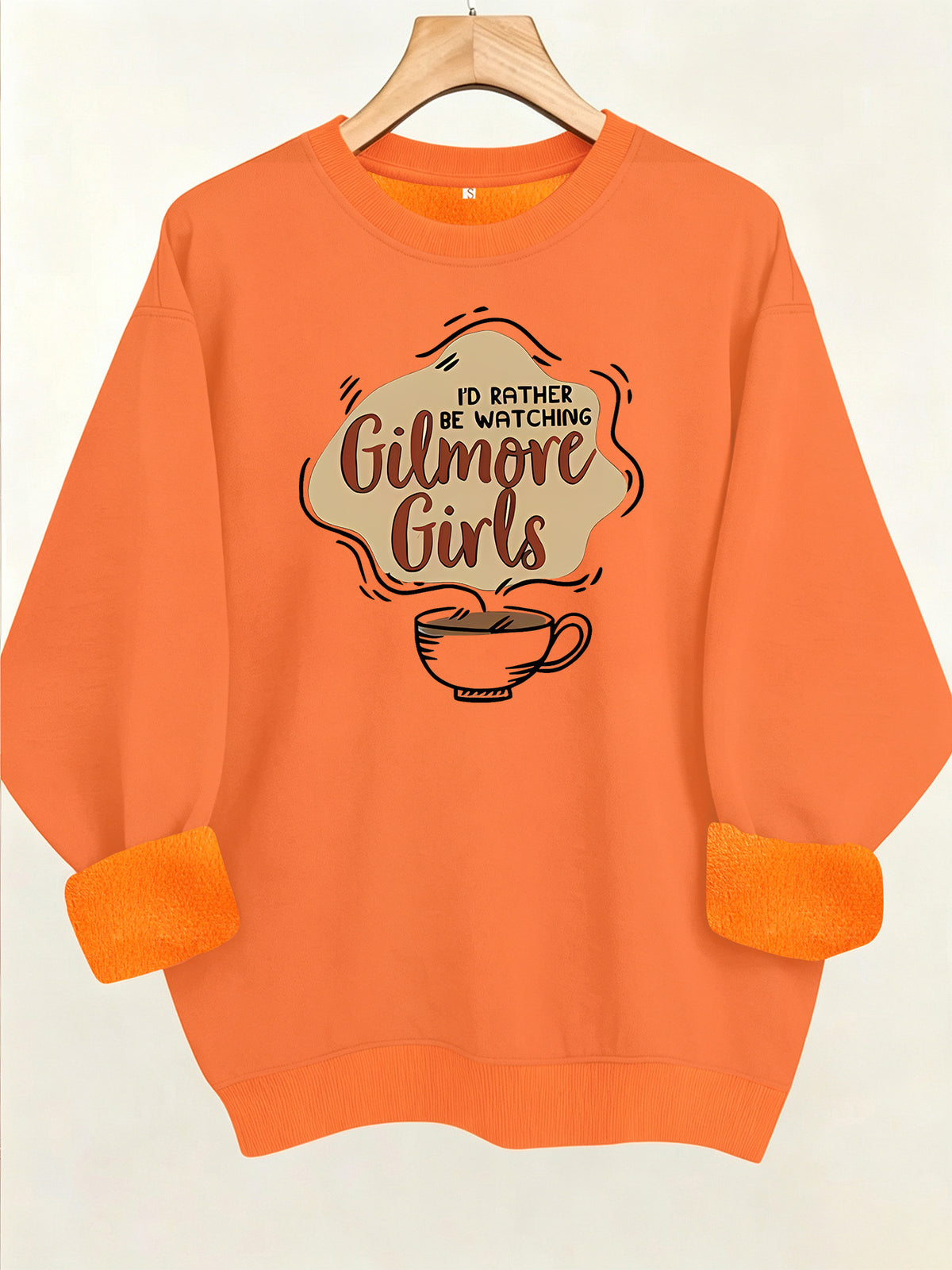 Letter and coffee cup print loose women's fleece hoodie