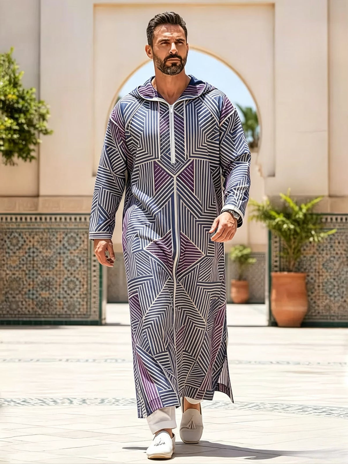 Summer traditional long robe hooded loose daily digital printed long robe