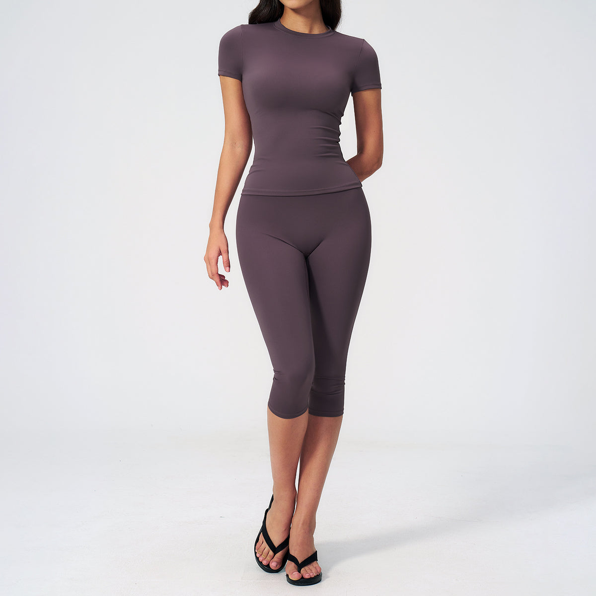 Yoga outfit shaping body high waist fitness versatile seven inch mid length pants sports suit