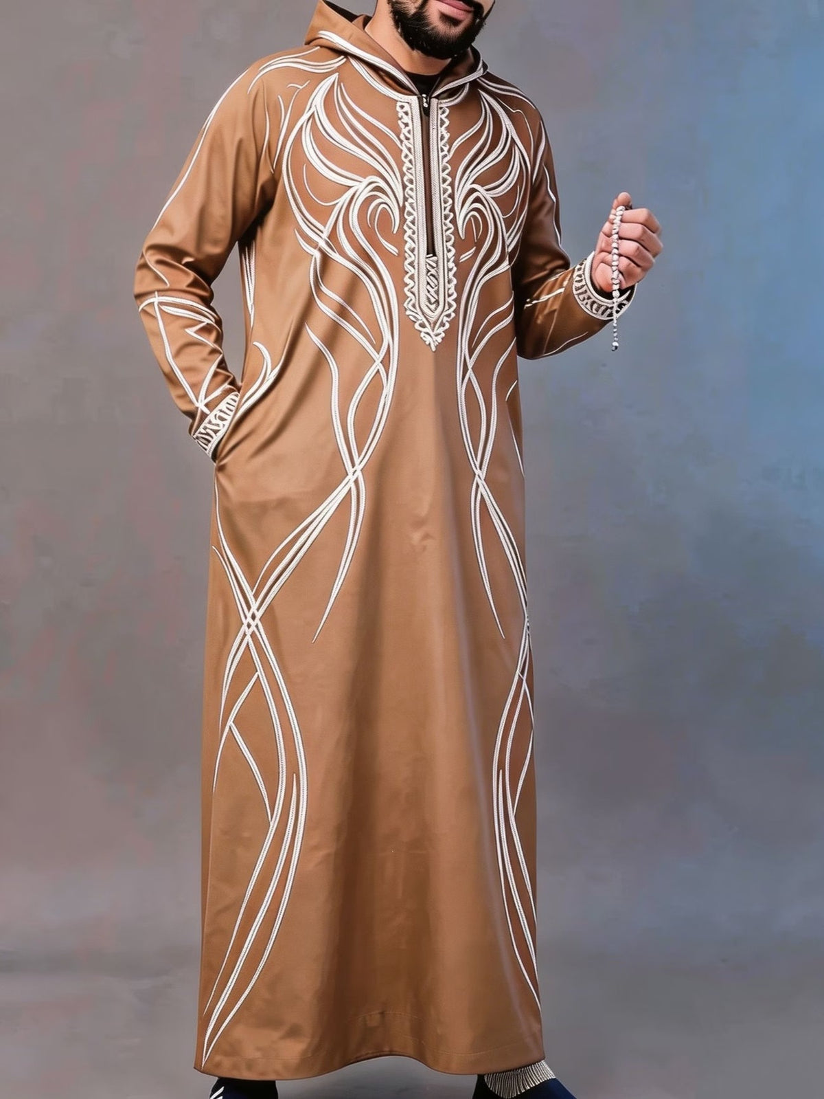 Summer traditional long robe hooded loose daily digital printed long robe