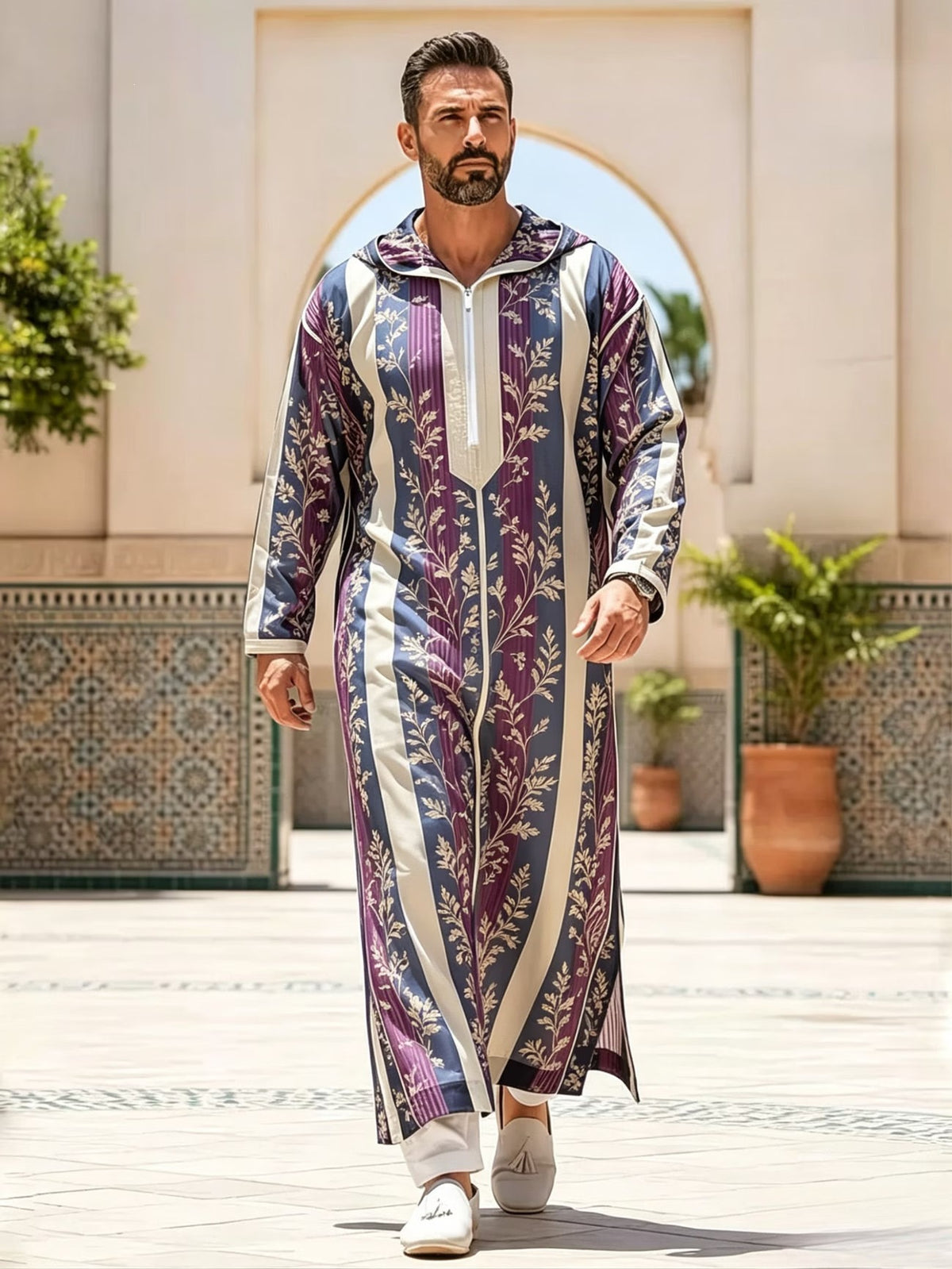 Summer traditional long robe hooded loose daily digital printed long robe