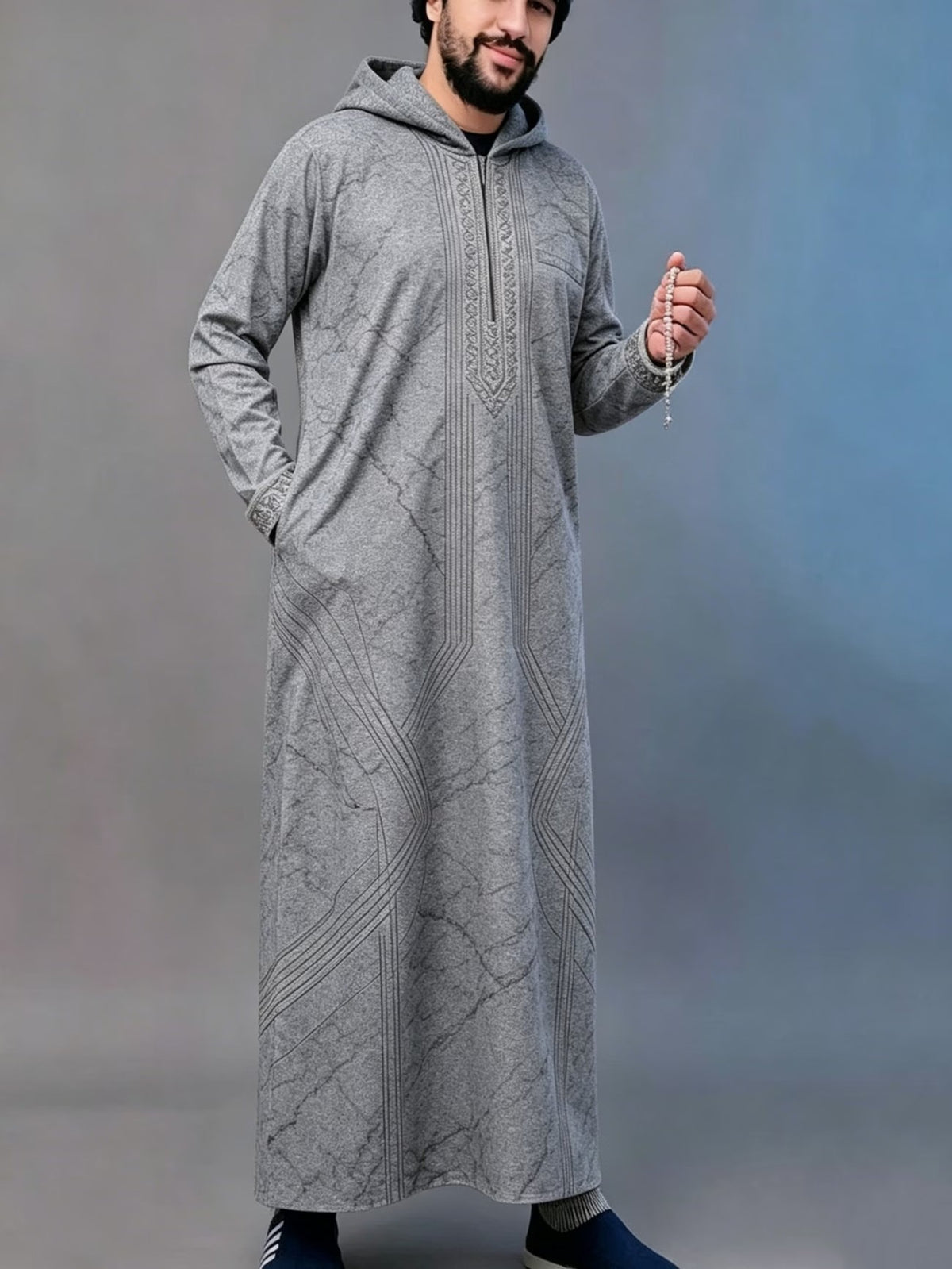 Summer traditional long robe hooded loose daily digital printed long robe