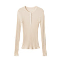Slim button decoration long sleeved round neck knitted sweater for women