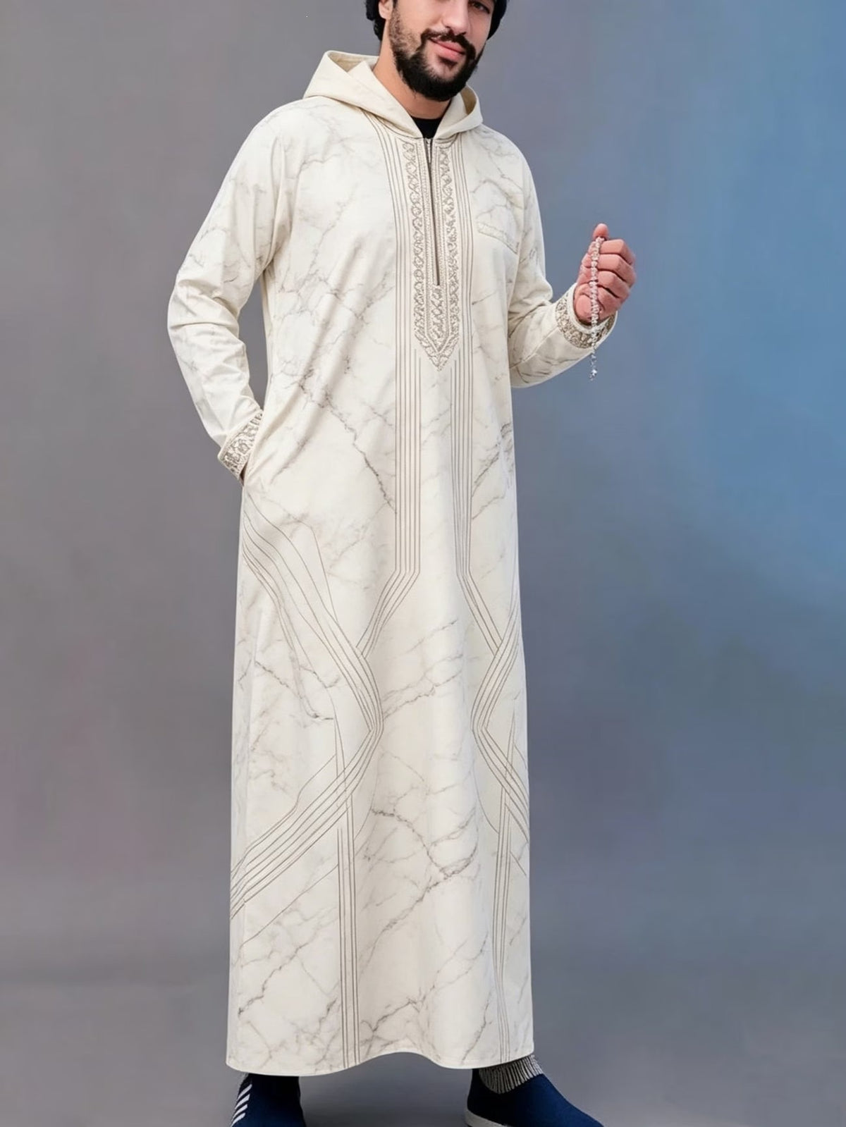 Summer traditional long robe hooded loose daily digital printed long robe