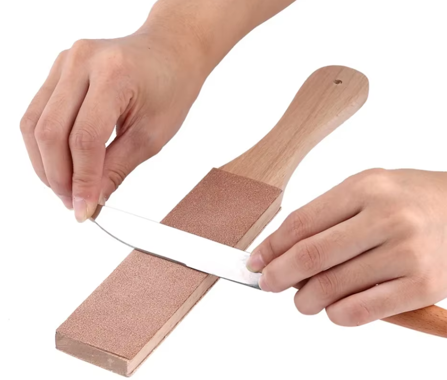 1 Piece Leather Knife Sharpener Sharpening Strop Tool Black Wood Razor Polishing Board Fine Grinding with Polish Compound