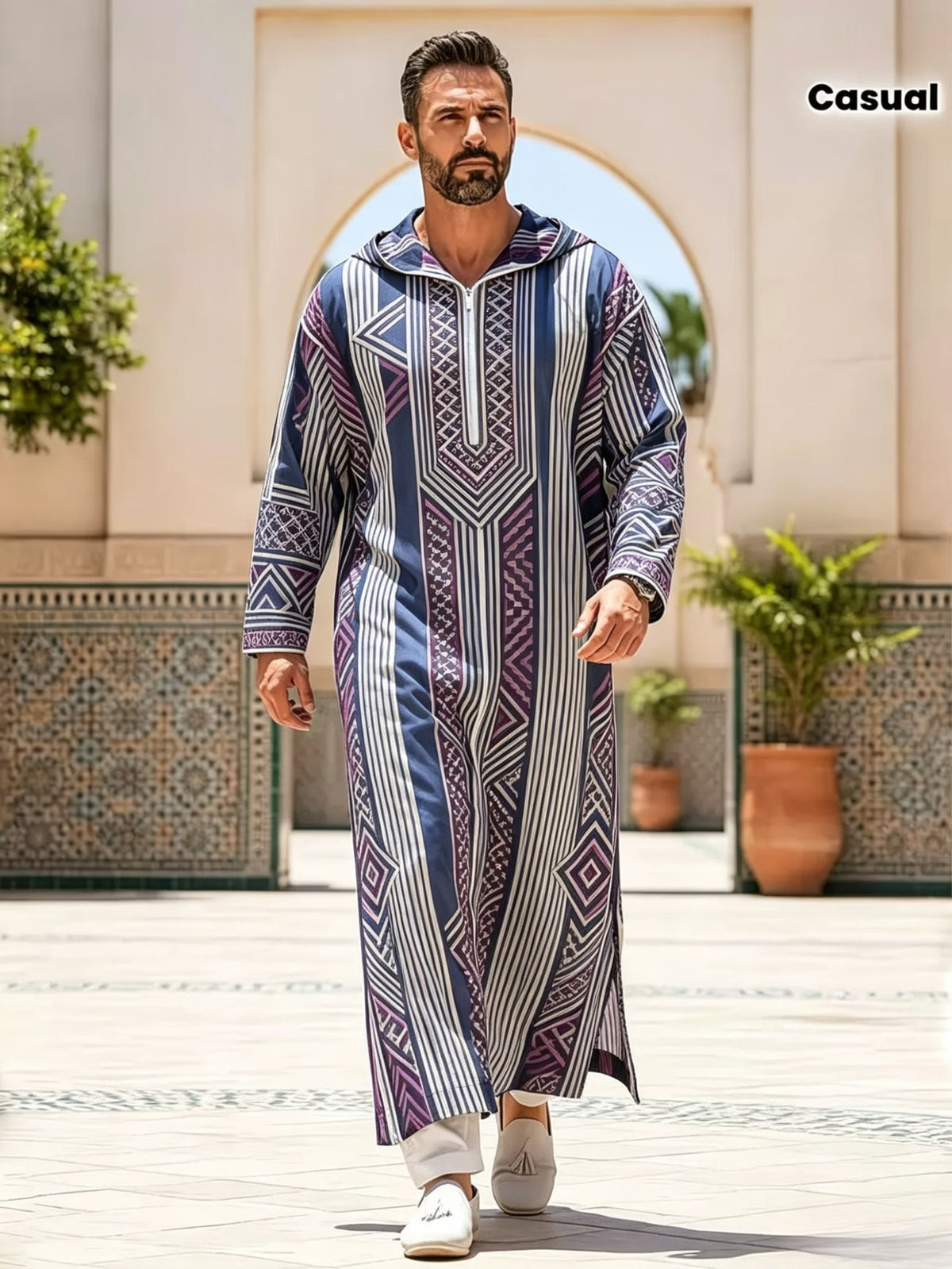 Summer traditional long robe hooded loose daily digital printed long robe