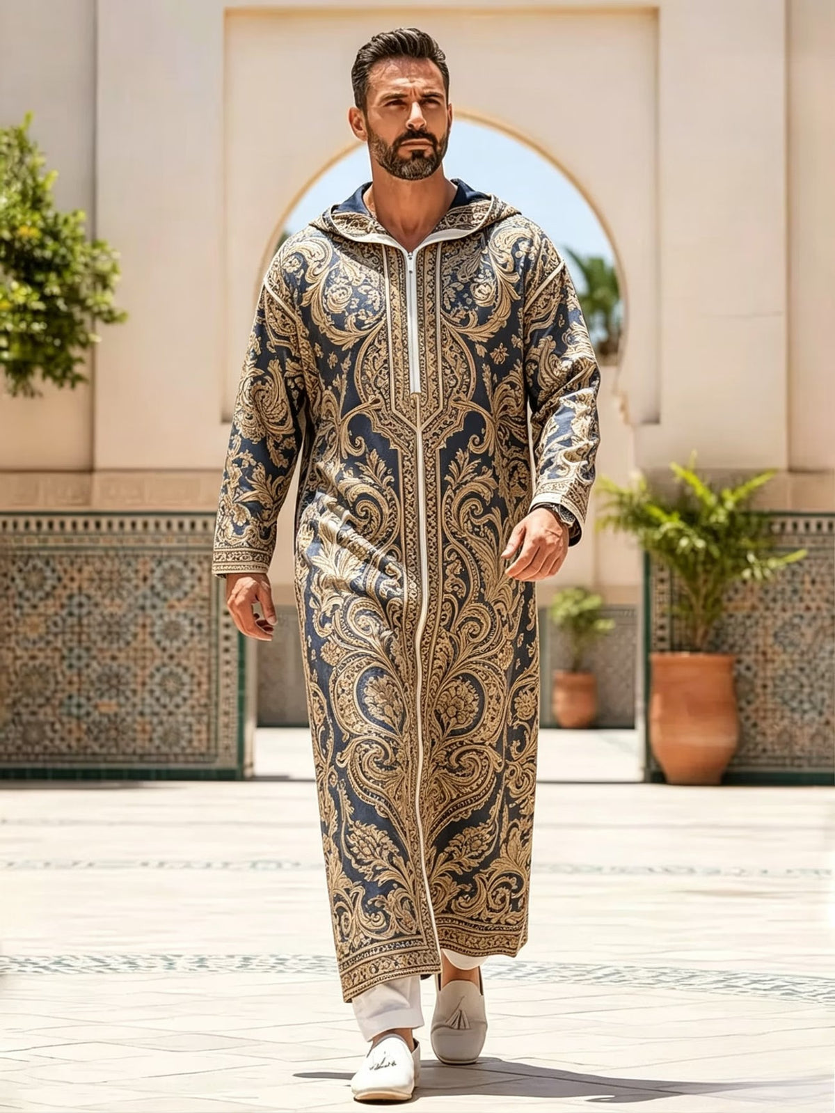 Summer traditional long robe hooded loose daily digital printed long robe