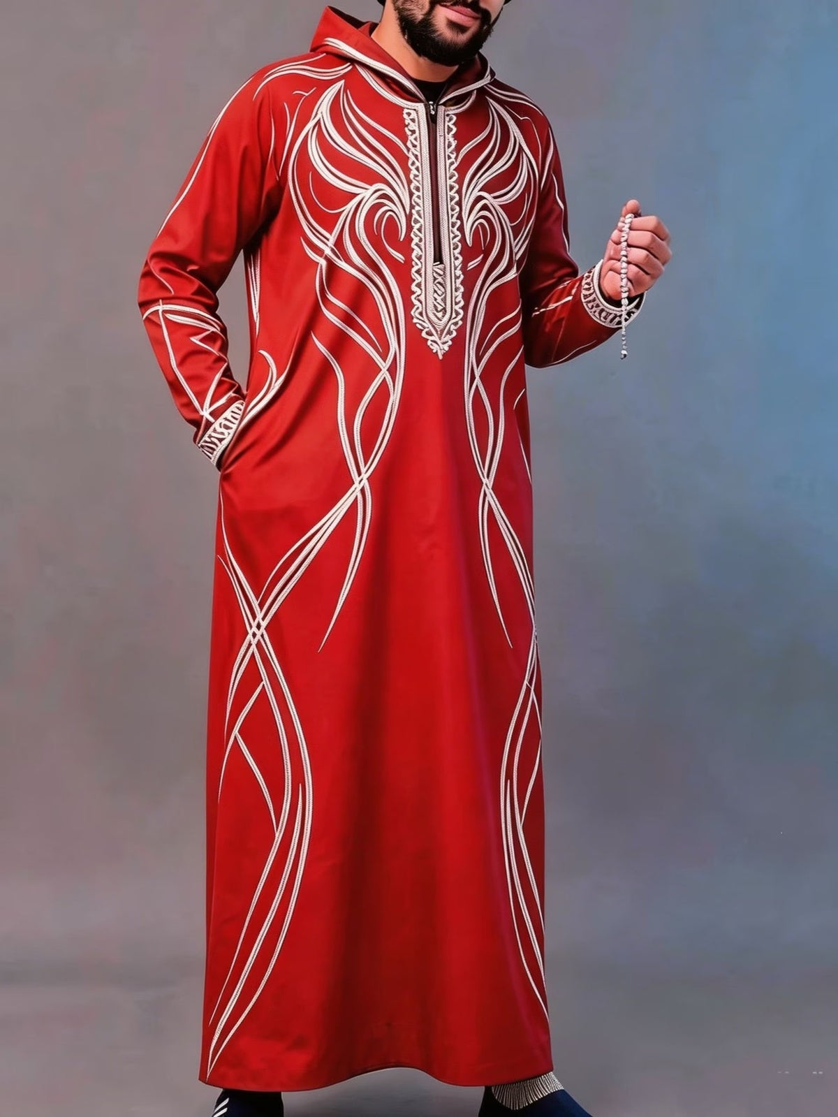 Summer traditional long robe hooded loose daily digital printed long robe