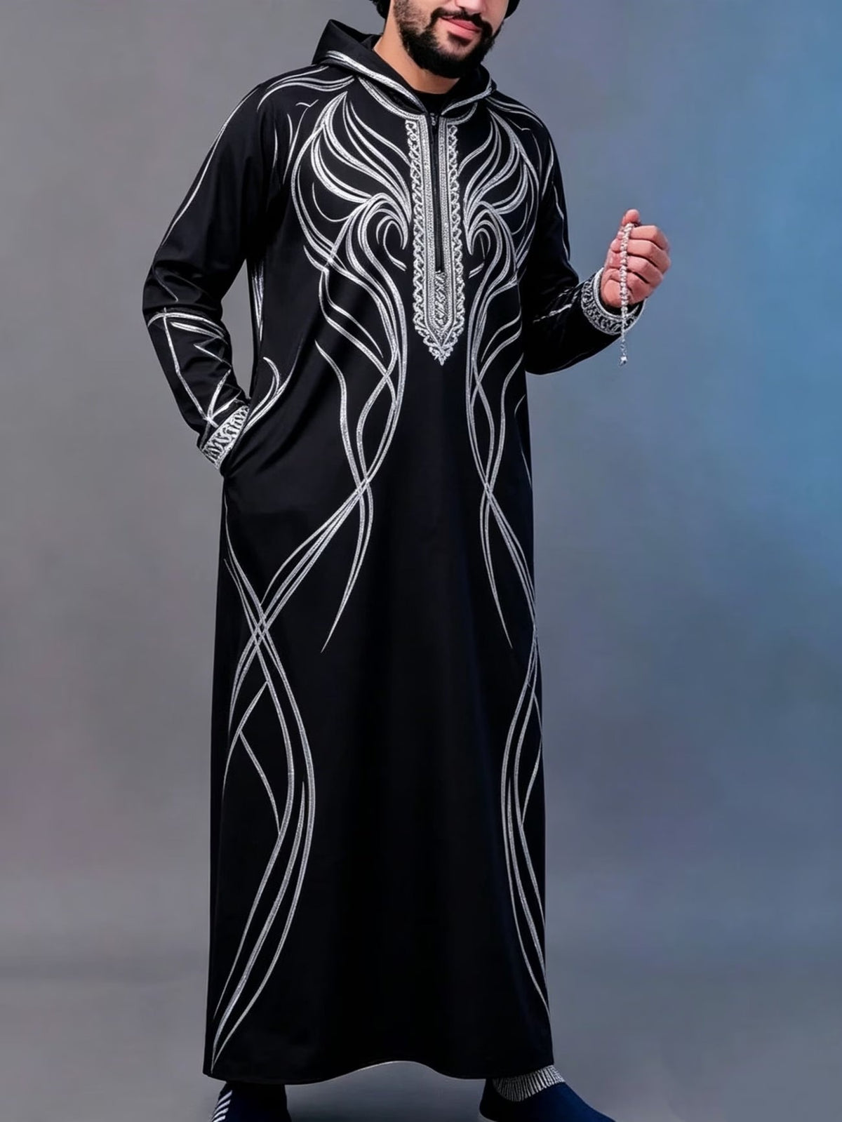 Summer traditional long robe hooded loose daily digital printed long robe