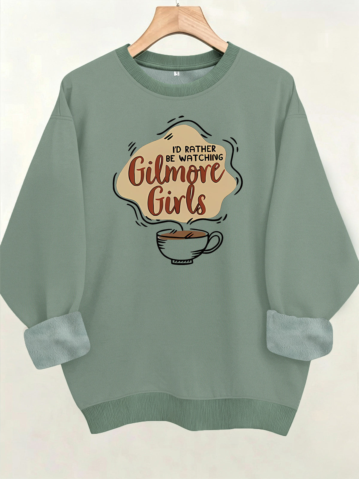 Letter and coffee cup print loose women's fleece hoodie