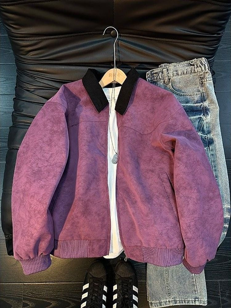 Style Tie-Dye PU Leather Jacket with Turn-Down Collar