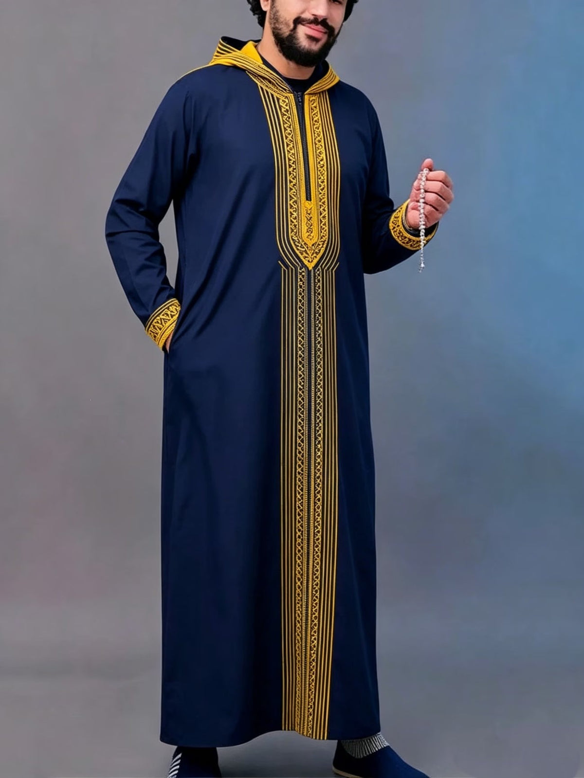 Summer traditional long robe hooded loose daily digital printed long robe