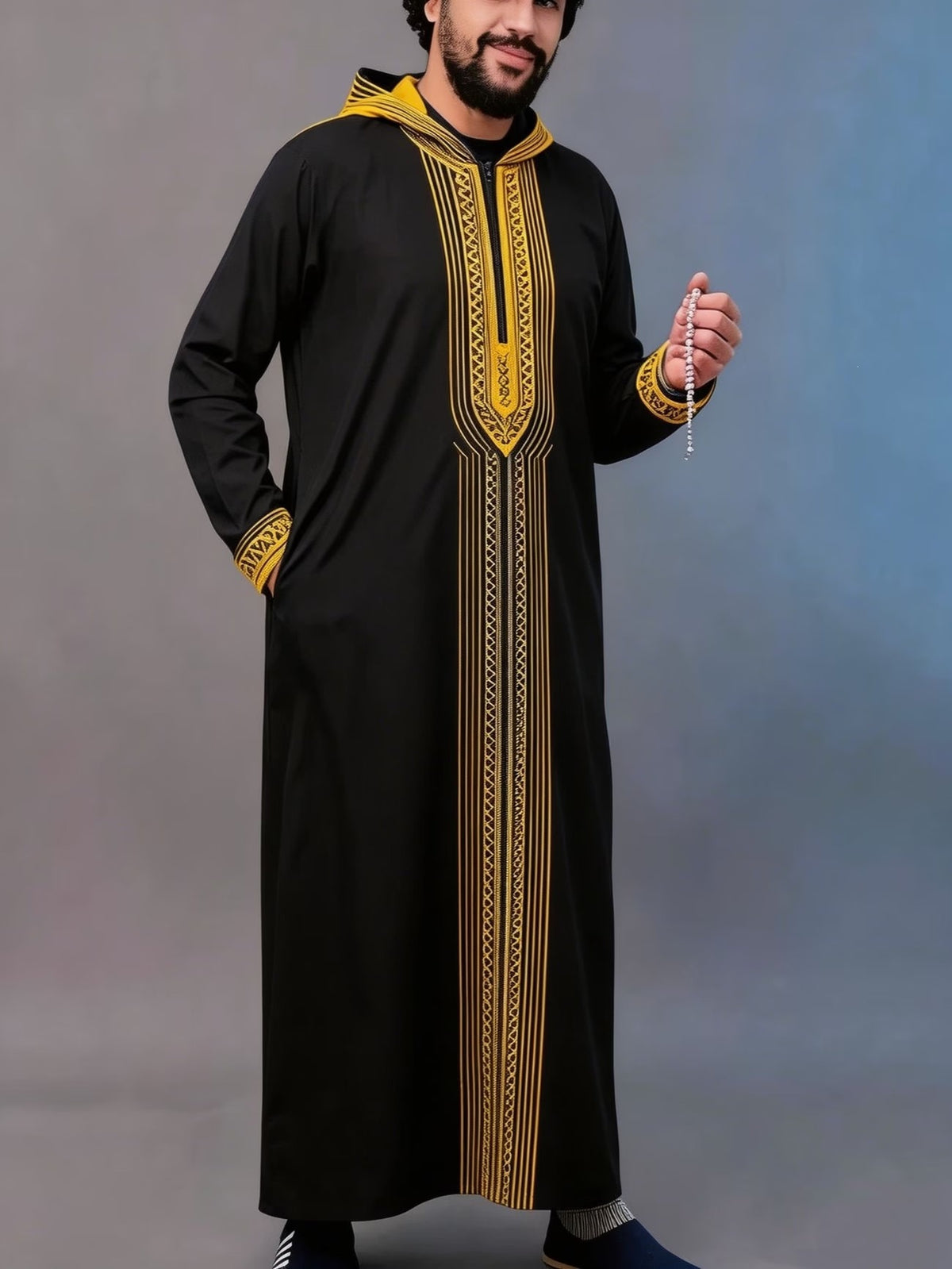 Summer traditional long robe hooded loose daily digital printed long robe