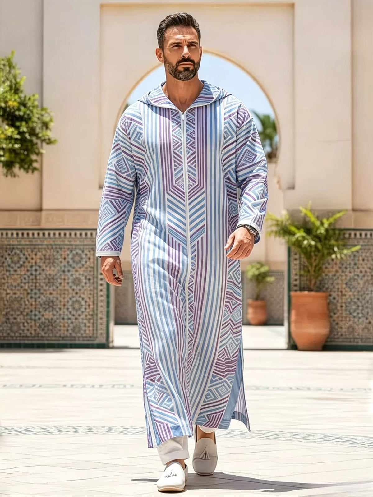 Summer traditional long robe hooded loose daily digital printed long robe