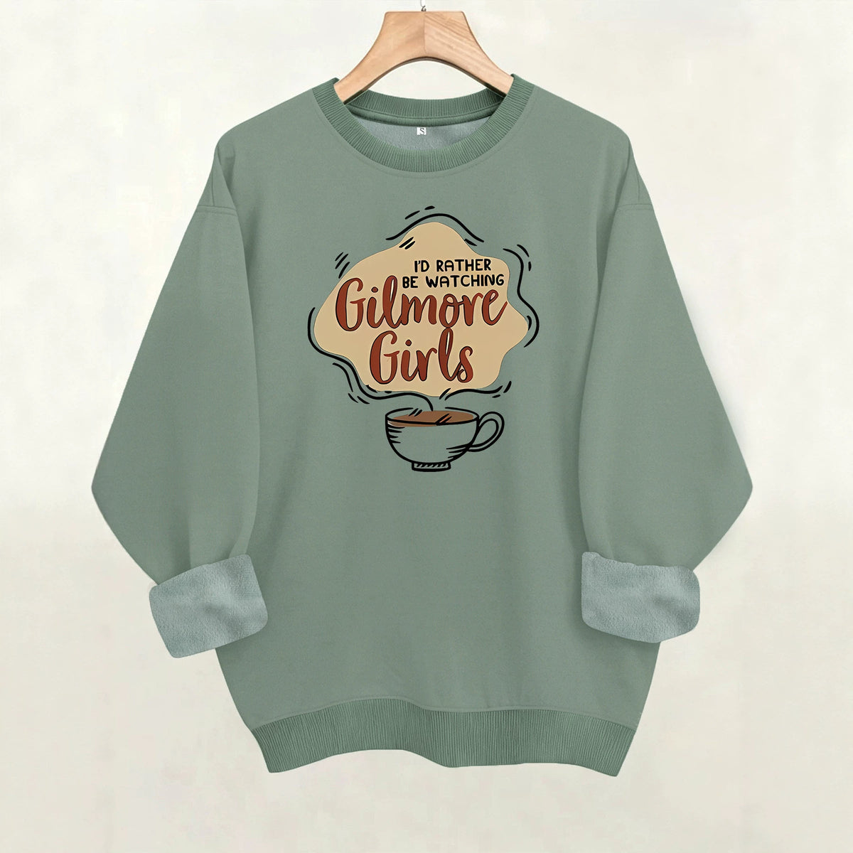 Letter and coffee cup print loose women's fleece hoodie