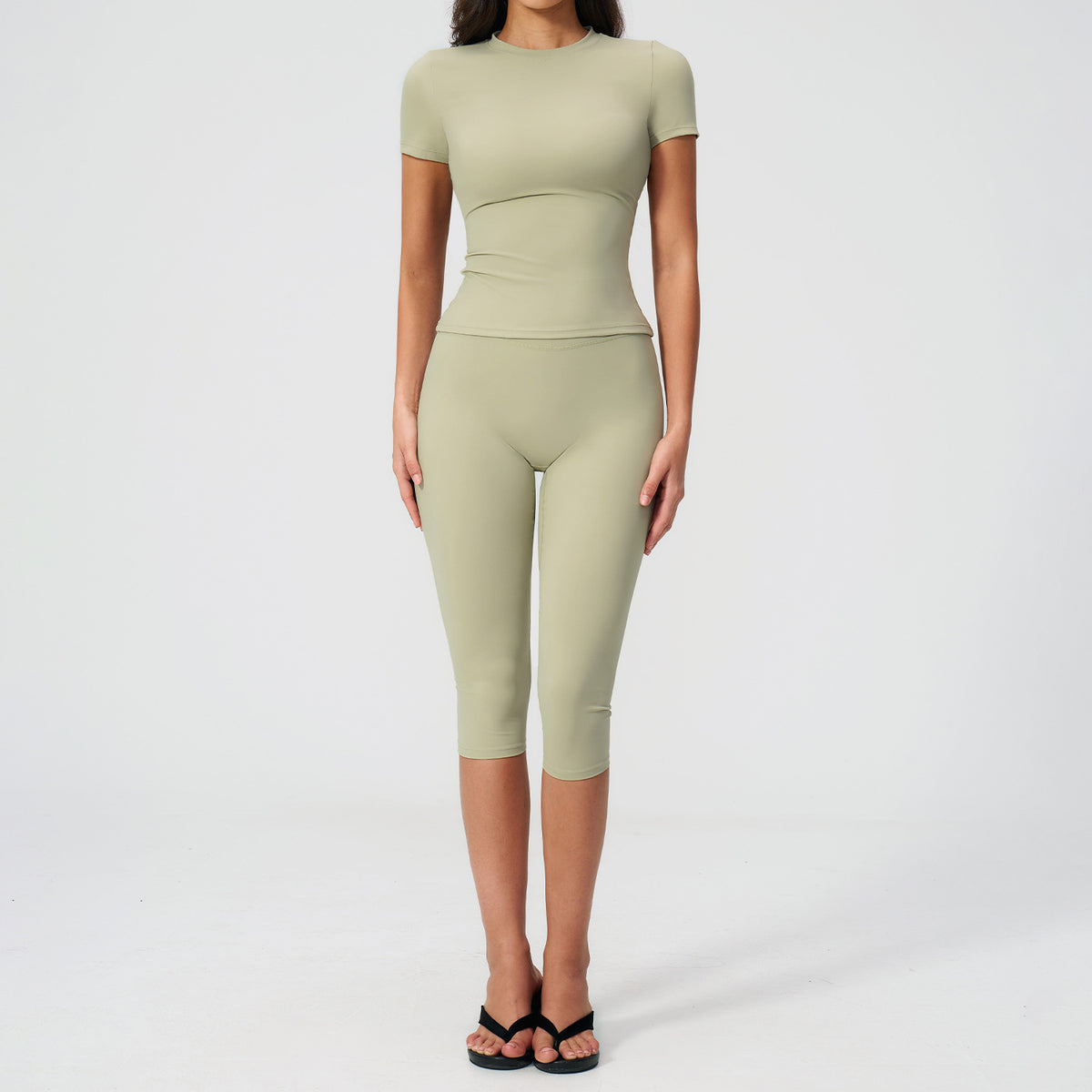 Yoga outfit shaping body high waist fitness versatile seven inch mid length pants sports suit