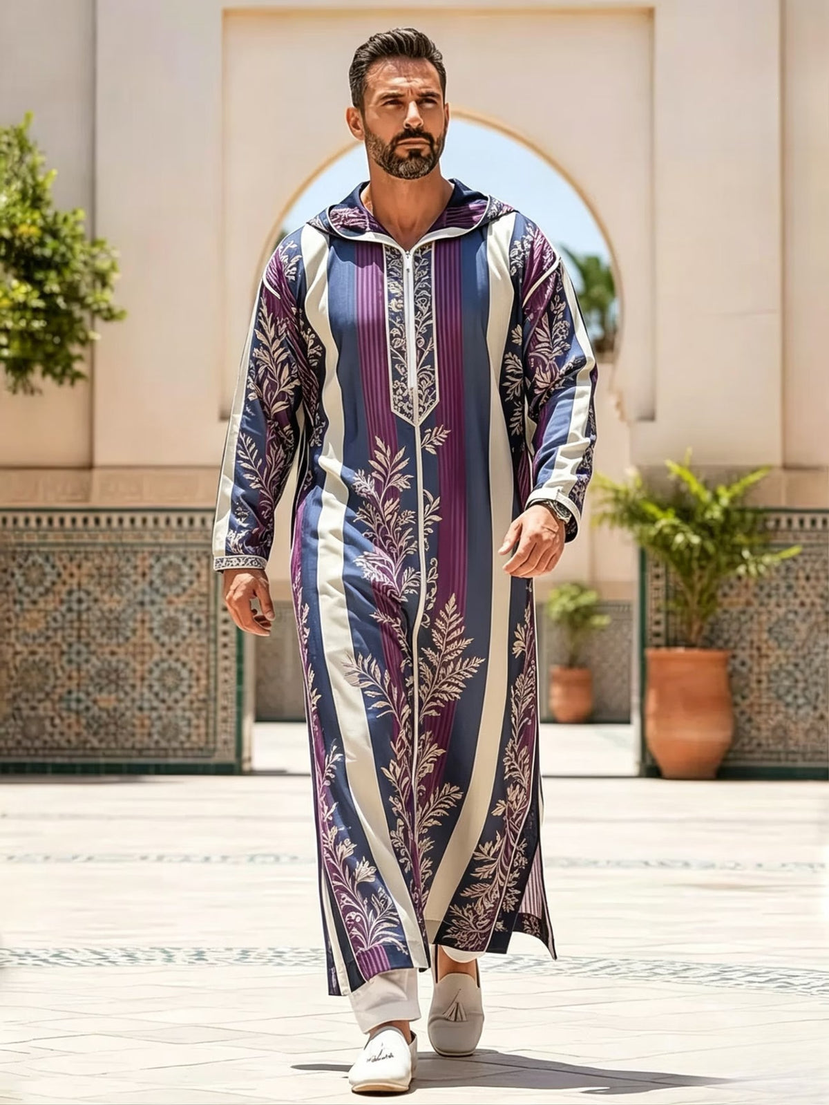 Summer traditional long robe hooded loose daily digital printed long robe