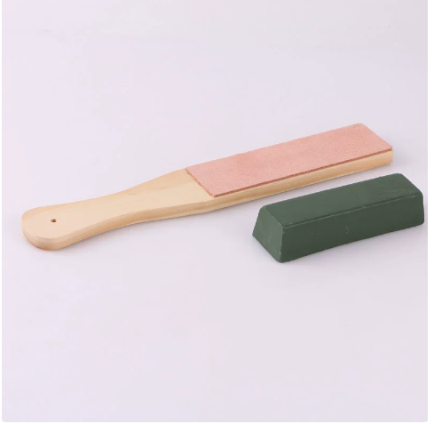 1 Piece Leather Knife Sharpener Sharpening Strop Tool Black Wood Razor Polishing Board Fine Grinding with Polish Compound