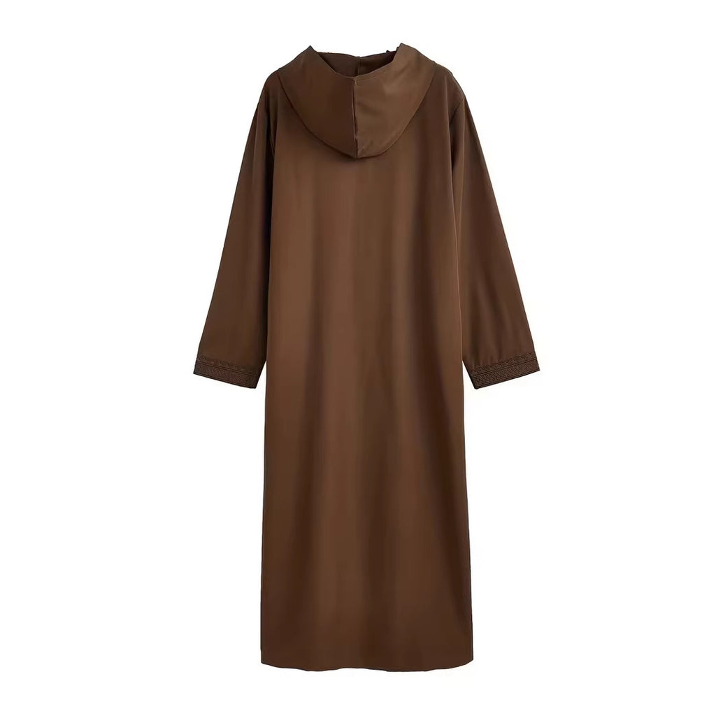 Embroidered men's casual youth brown robe