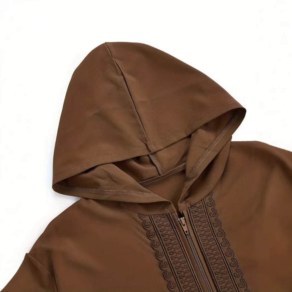 Embroidered men's casual youth brown robe