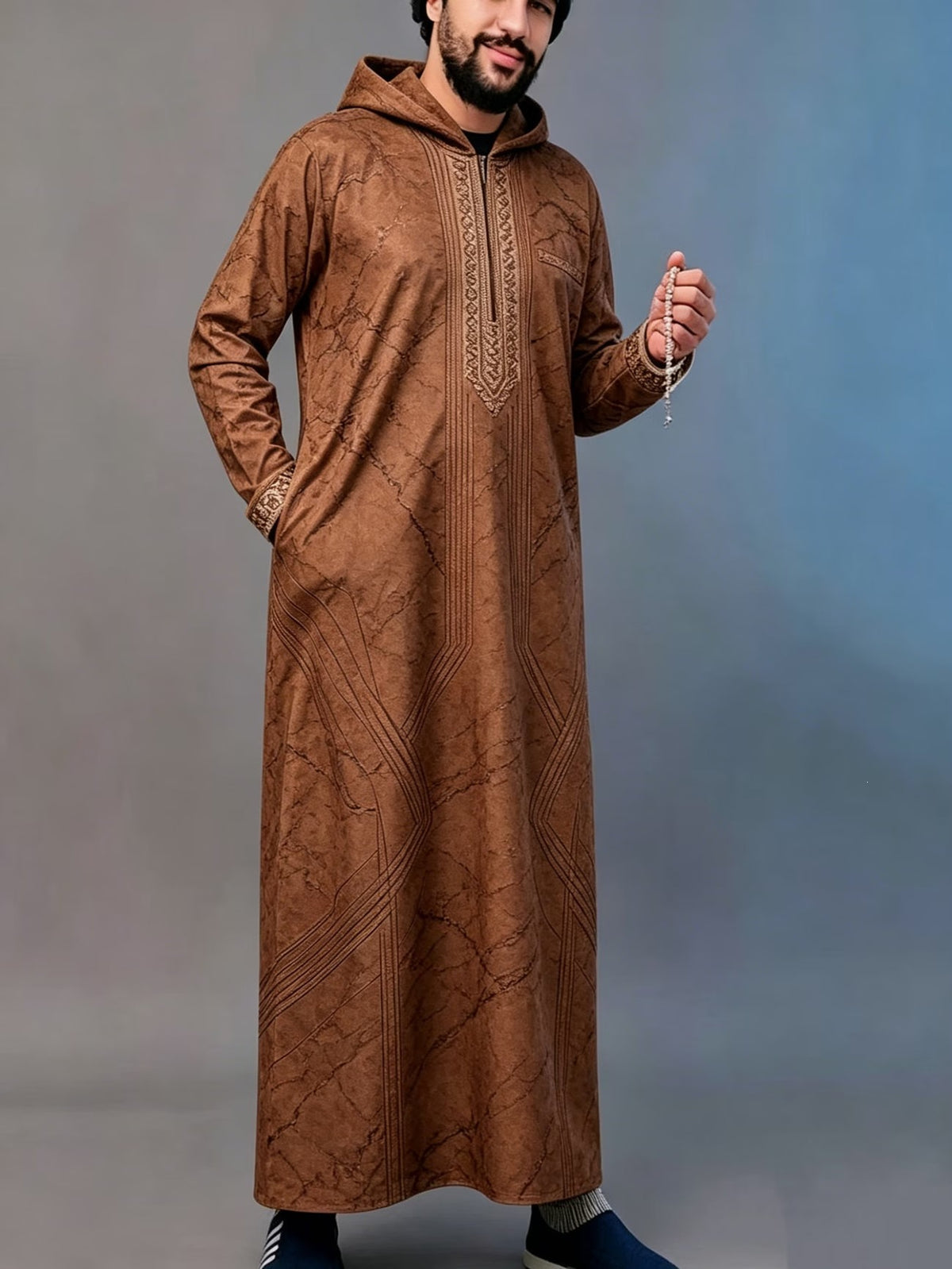 Summer traditional long robe hooded loose daily digital printed long robe