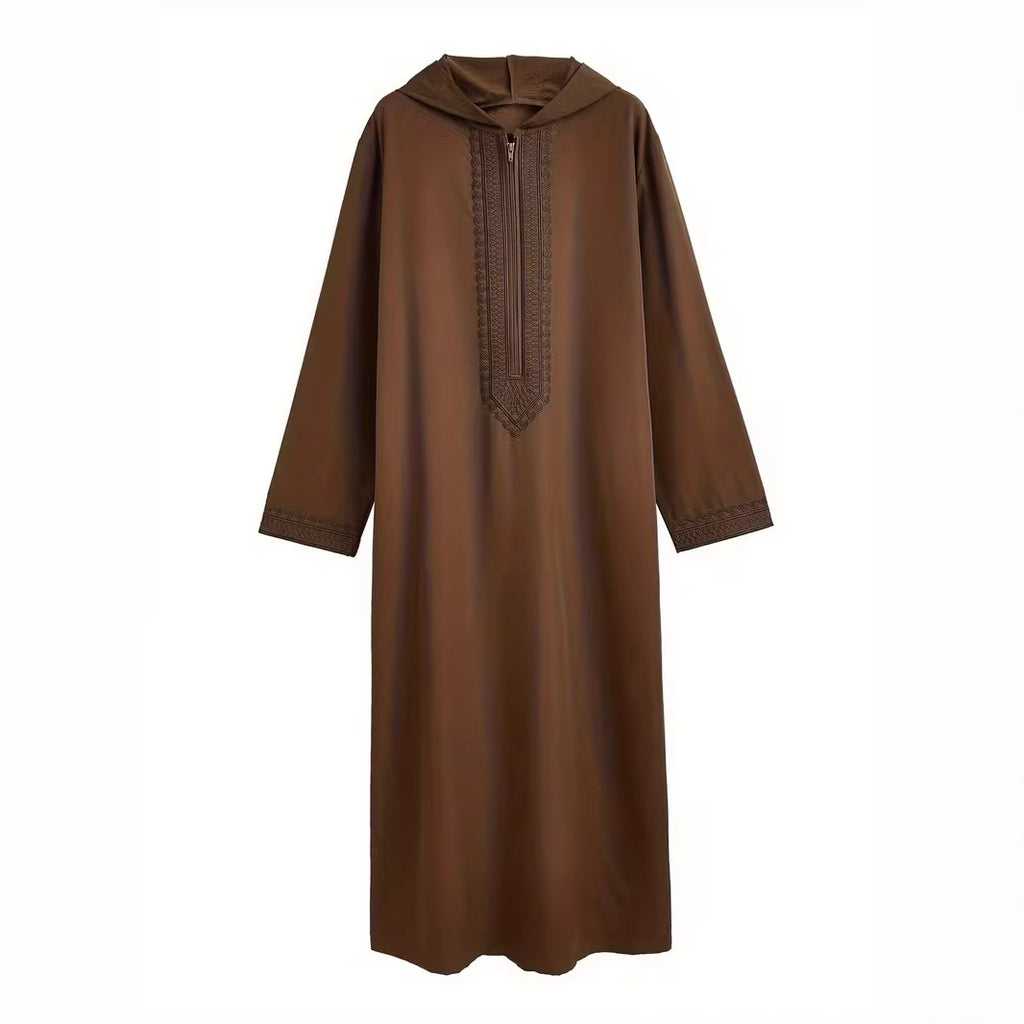 Embroidered men's casual youth brown robe