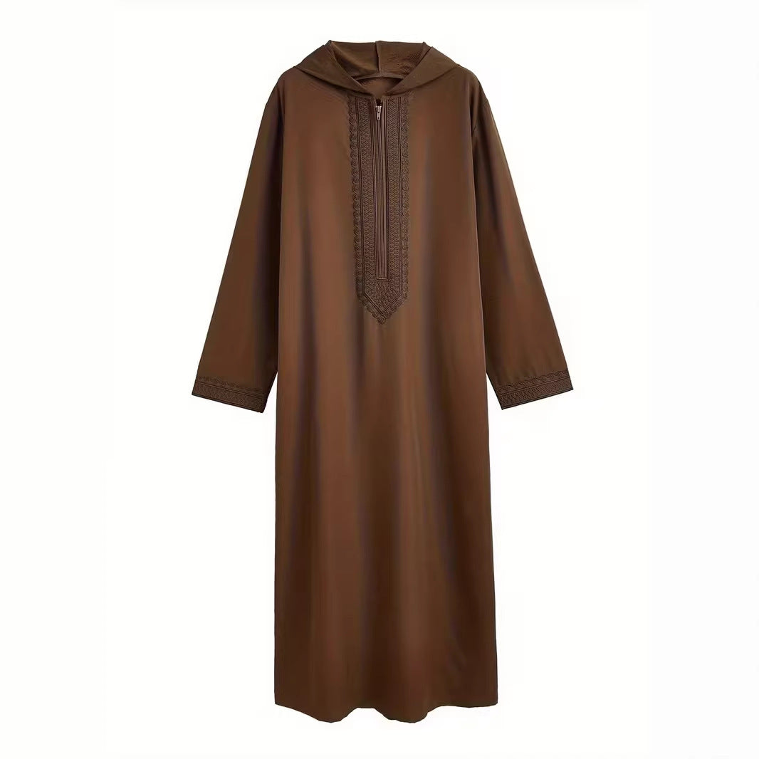 Embroidered men's casual youth brown robe