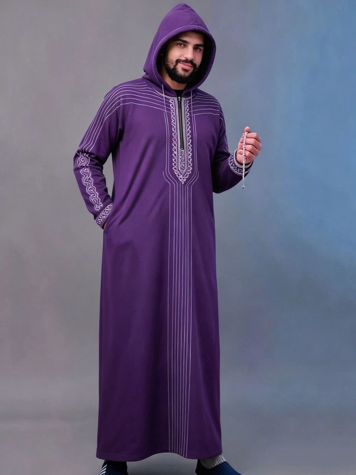 Summer traditional long robe hooded loose daily digital printed long robe