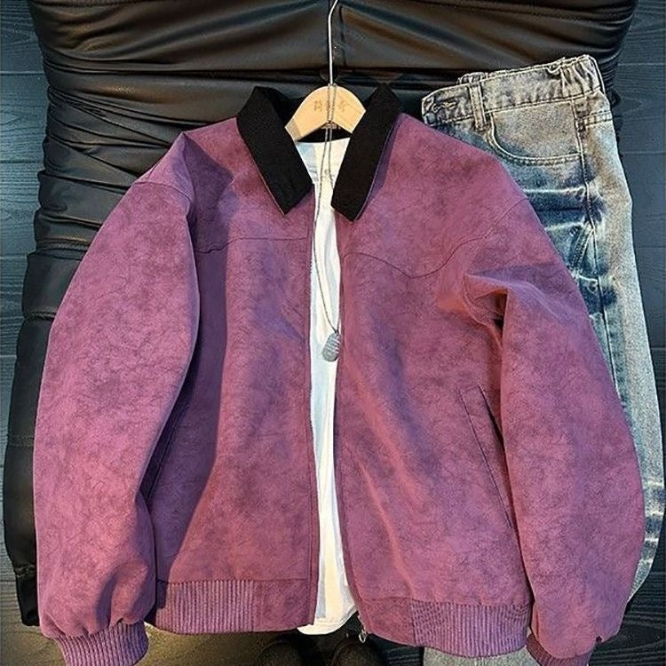 Style Tie-Dye PU Leather Jacket with Turn-Down Collar