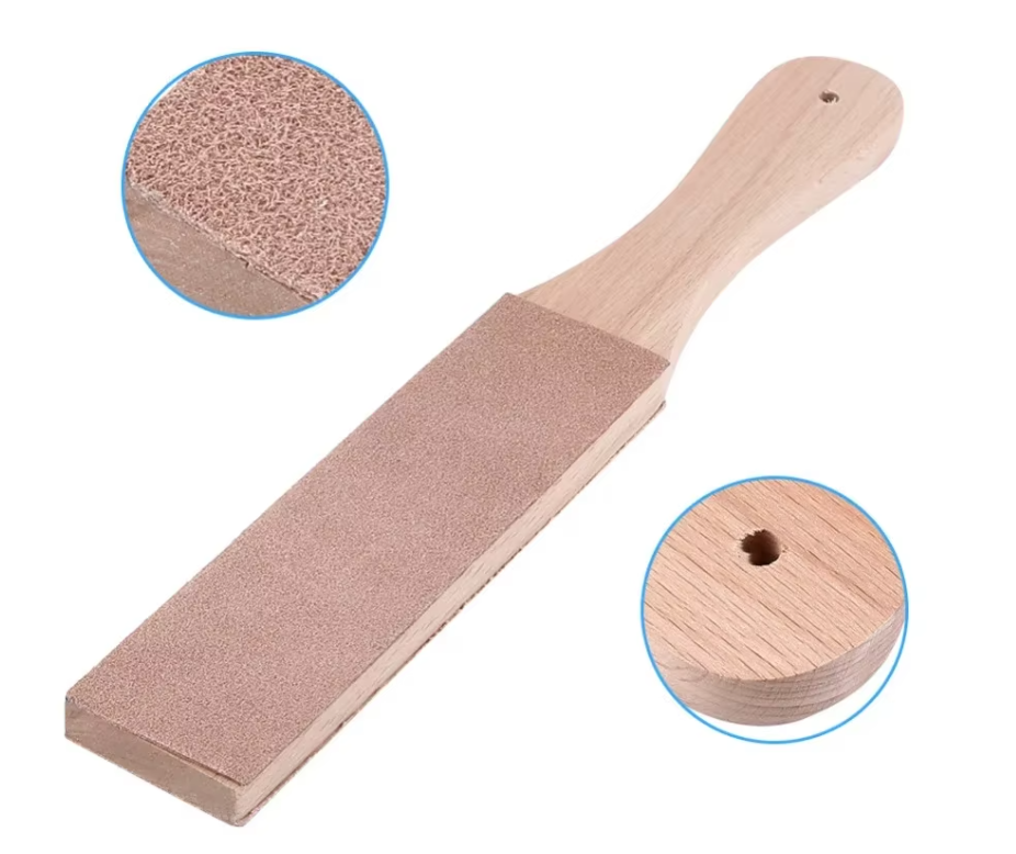 1 Piece Leather Knife Sharpener Sharpening Strop Tool Black Wood Razor Polishing Board Fine Grinding with Polish Compound