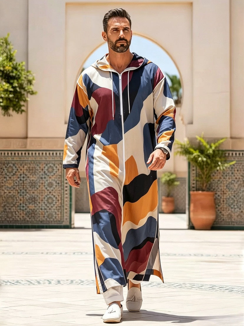 Summer traditional long robe hooded loose daily digital printed long robe