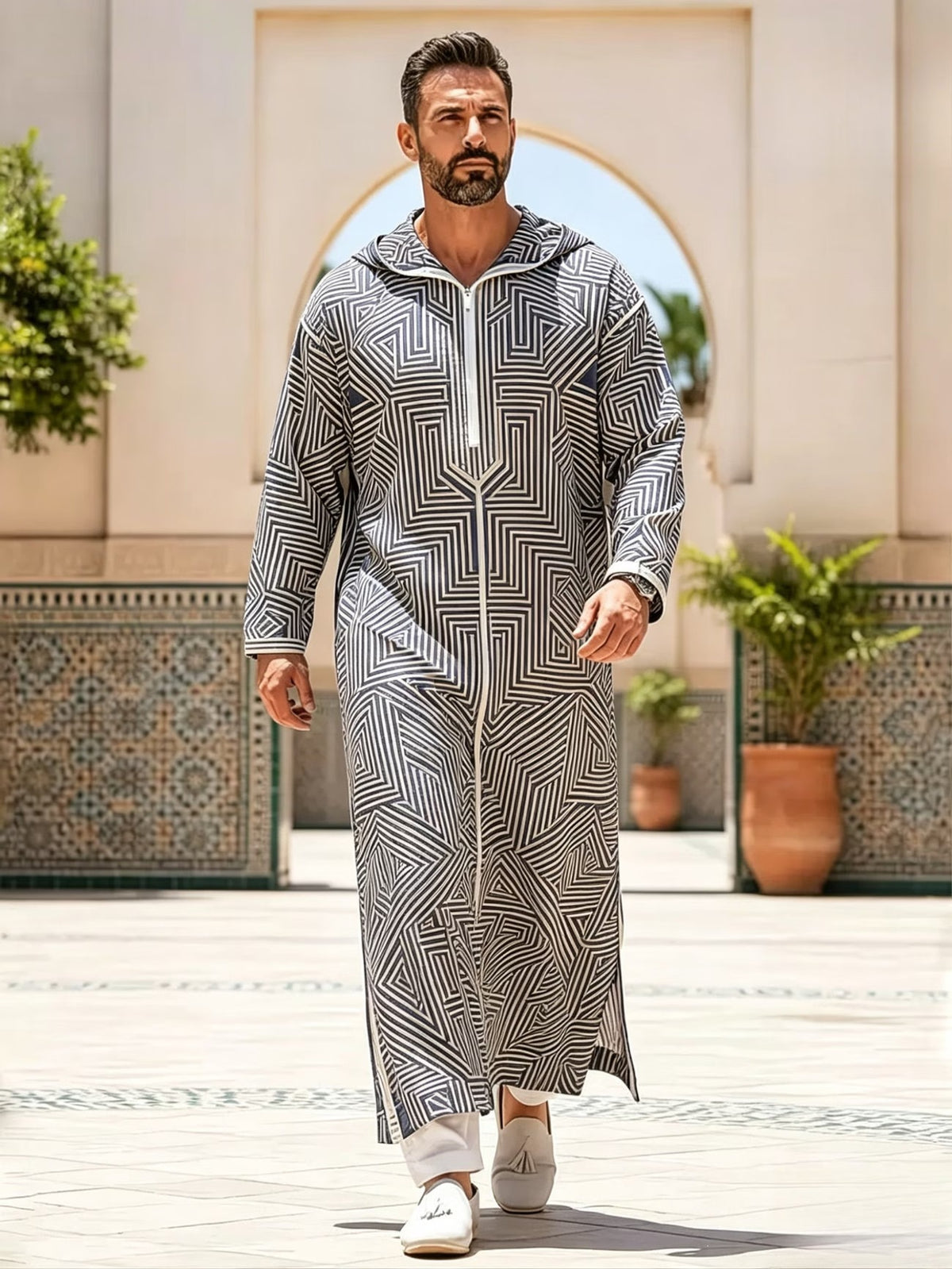 Summer traditional long robe hooded loose daily digital printed long robe